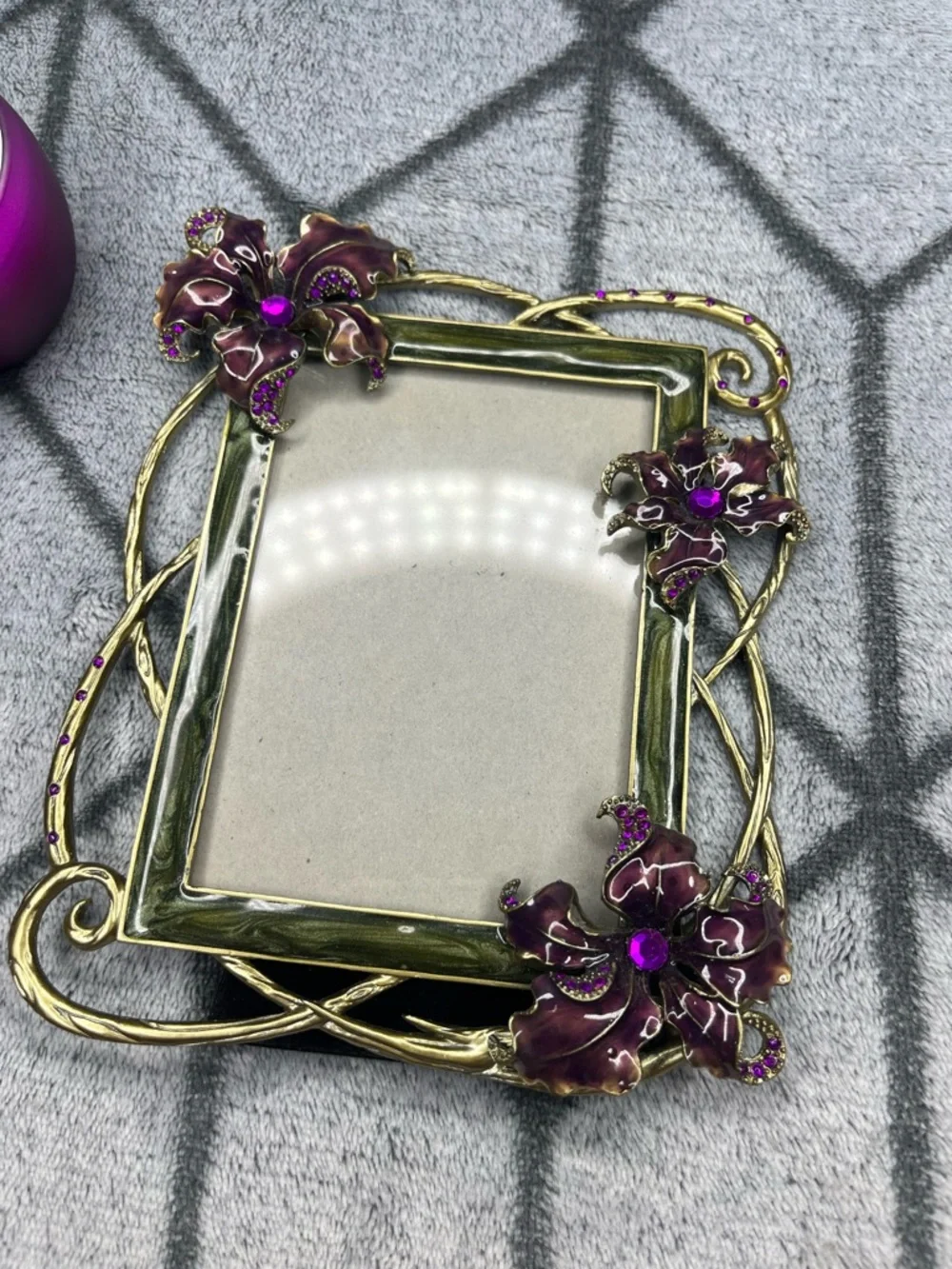 Ornate Purple Floral Picture Frame & Candle Lot - Jay Strongwater INSPIRED